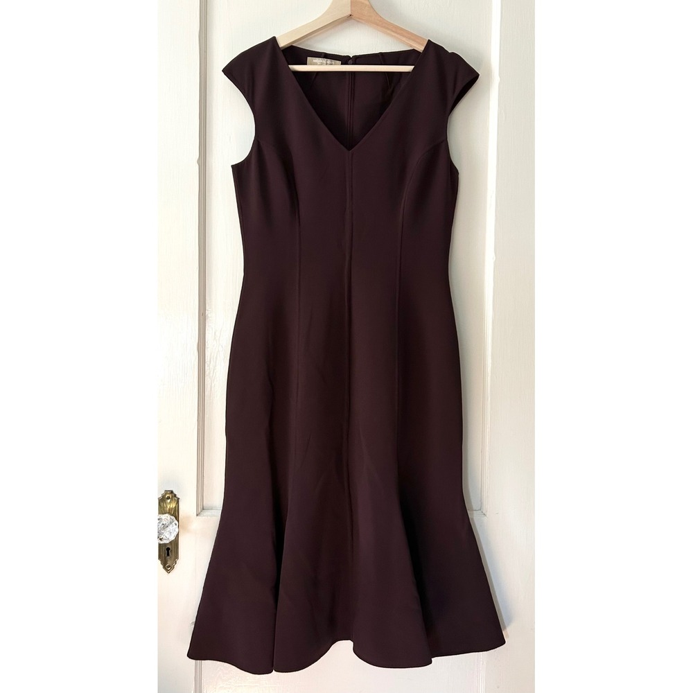 Michael Kors Collection Wool Stretch Trumpet Midi Dress Burgundy 10 Quiet Luxury